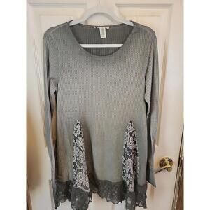New Womens Indigo Thread Co. Long Sleeve Waffle Lace Tunic Top Size Med Gray
